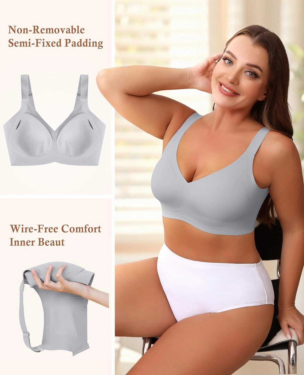 POSESHE Women's Wirefree Bras Full Coverage No Underwire Everyday Bra Comfortable Wireless Padded T-Shirt Bralette