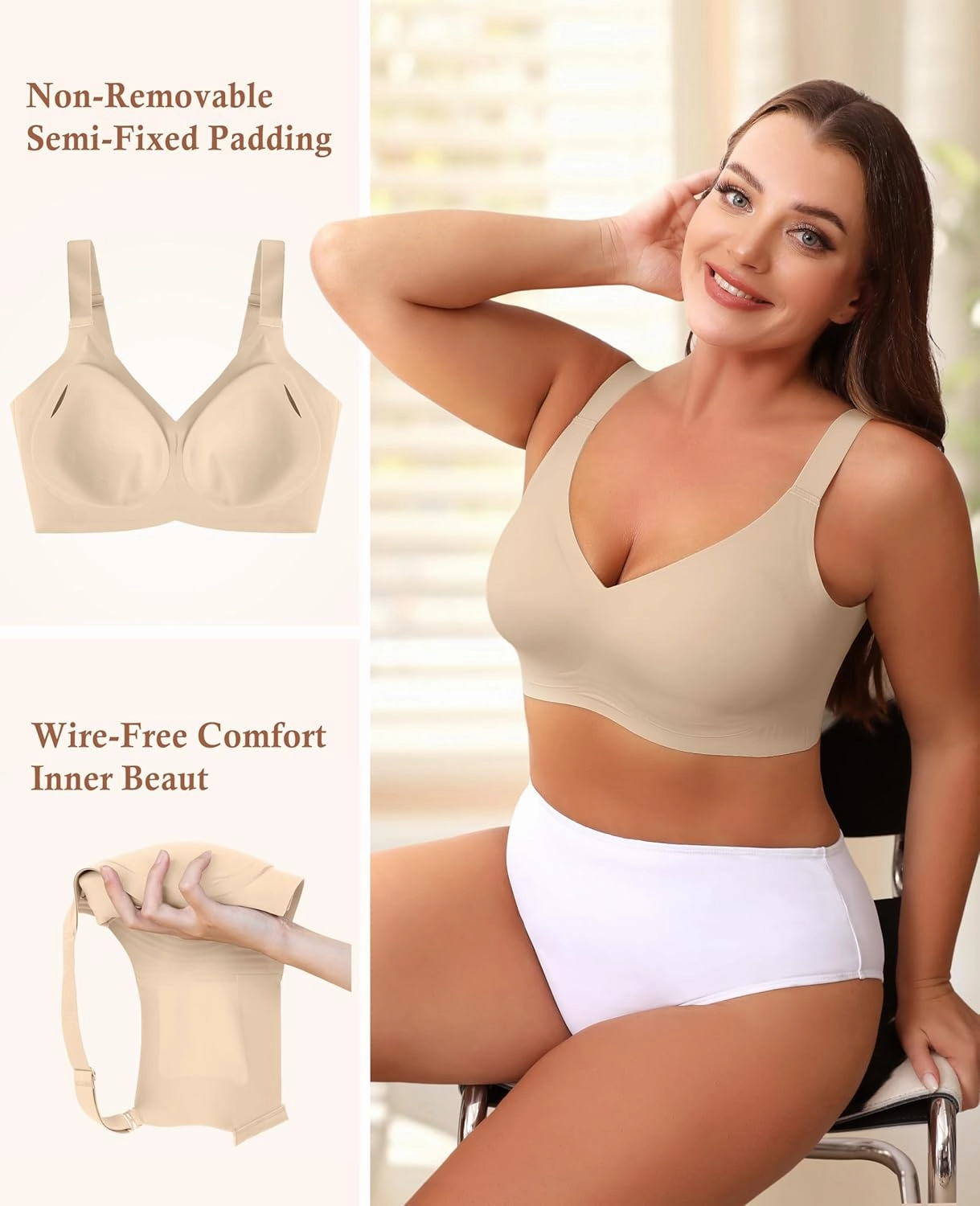 POSESHE Women's Wirefree Bras Full Coverage No Underwire Everyday Bra Comfortable Wireless Padded T-Shirt Bralette