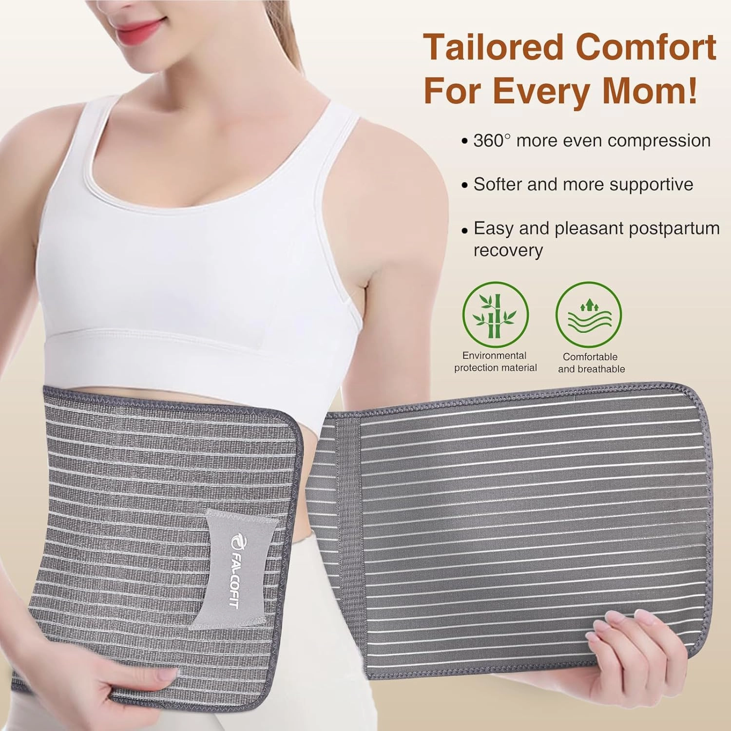 Postpartum Belly Band, 2 in 1 Postpartum Belly Support Belt Wrap, C Section Belly Binder for Women, Abdominal Binder Post Surgery, Waist/Back Pain Relief Grey L/XL