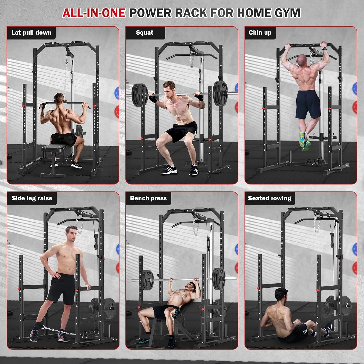 Power Cage, Multi-Function Power Rack with Pulley System Strength Training for Home Gym, Bench Press Squat LAT Pull-Down Pull-up Rowing, All in One Workout Cage