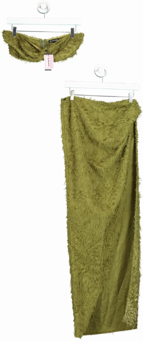 PrettyLittleThing Olive Fluffy Co-ord Set UK 10