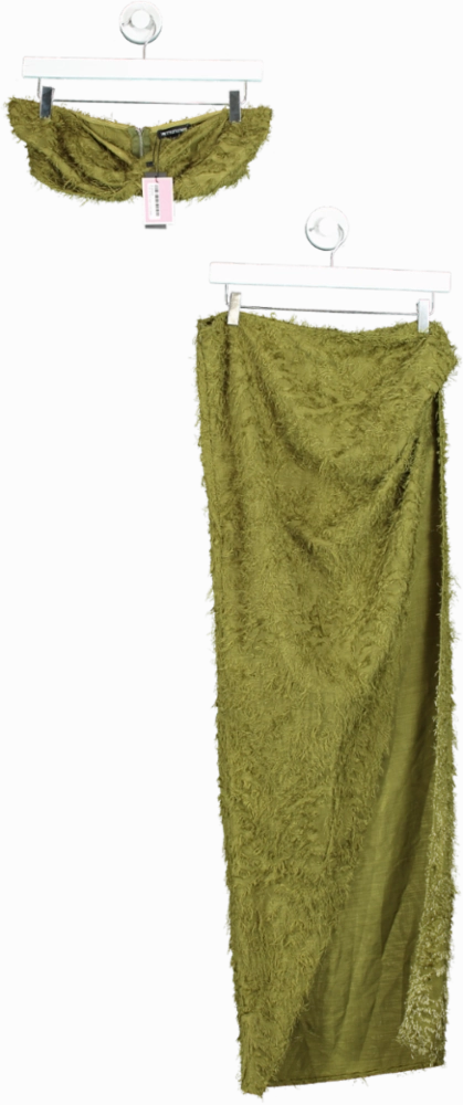 PrettyLittleThing Olive Fluffy Co-ord Set UK 10