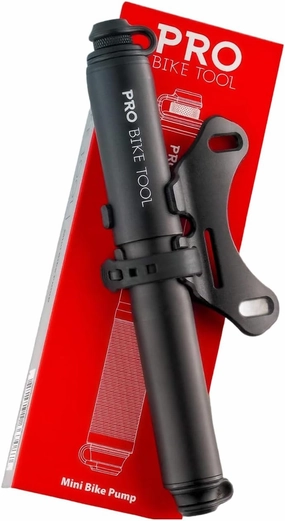 PRO BIKE TOOL Mini Bike Pump Classic - Fits Presta & Schrader Valves - up to 100 PSI / 6.9 Bar - Bicycle Tire Pump for Road and Mountain Bikes - Small, Portable and Compact Hand Frame-Mounted Pump