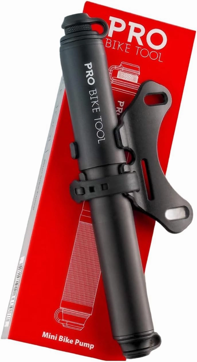 PRO BIKE TOOL Mini Bike Pump Classic - Fits Presta & Schrader Valves - up to 100 PSI / 6.9 Bar - Bicycle Tire Pump for Road and Mountain Bikes - Small, Portable and Compact Hand Frame-Mounted Pump