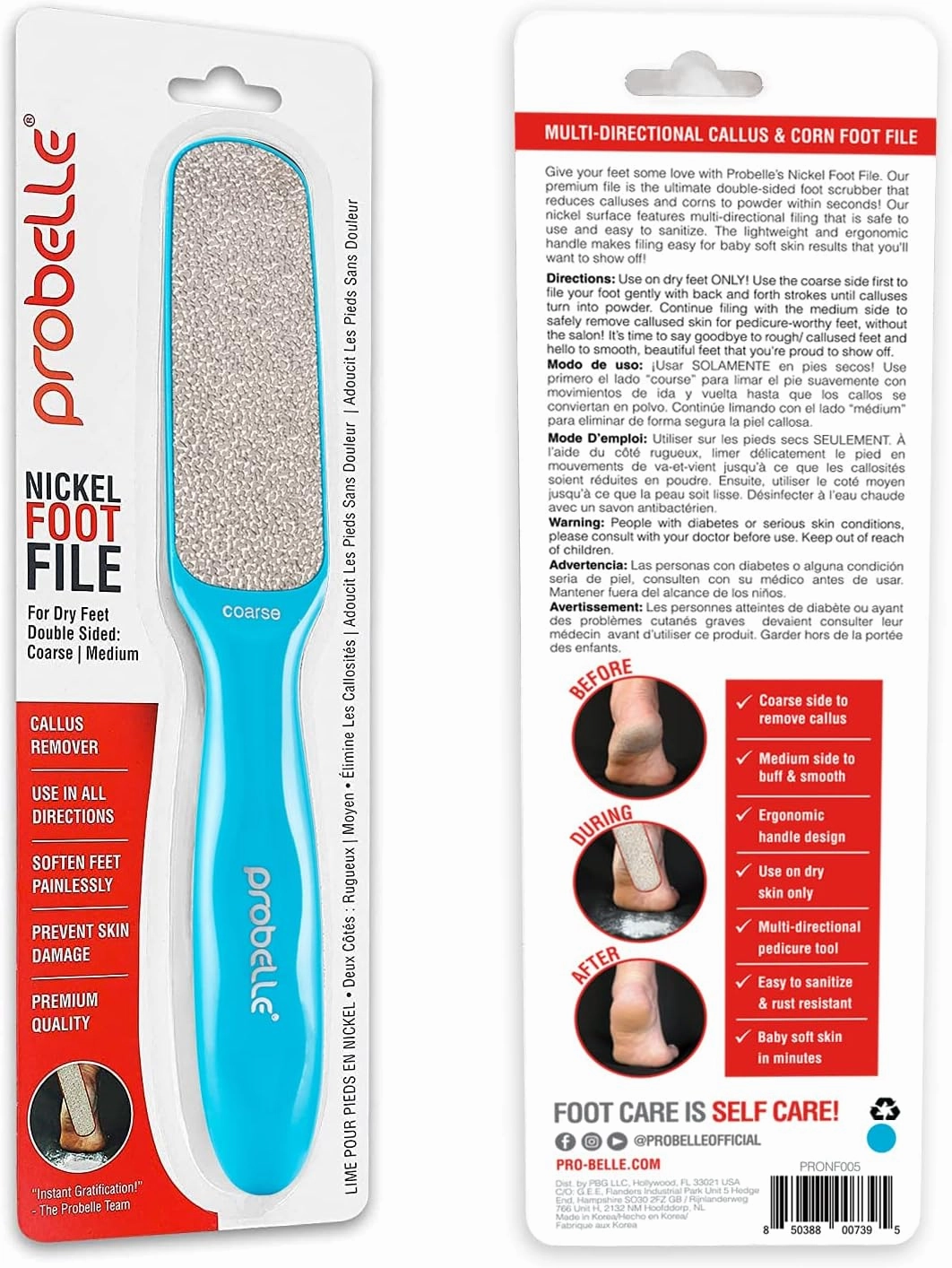 Probelle Double Sided Multidirectional Nickel Foot File Callus Remover - Immediately Reduces calluses and Corns to Powder for Instant Results, Safe Tool (Blue)