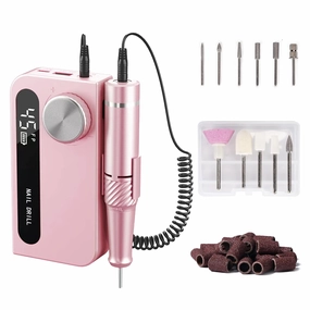 Professional Electric Nail Drill File,Cordless Portable Nail Drill 45000 RPM, Rechargeable Nail File Machine for Acrylic Nails Gel Polishing,Nail Kit for Manicure Salon Home（Pink）