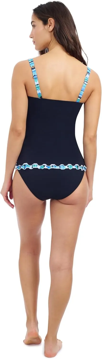 Profile by Gottex Women’s Solid Black Tricolor D Cup Tankini with Underwire, Foam, Built-in Bra, and Full Lining Bathing Suit
