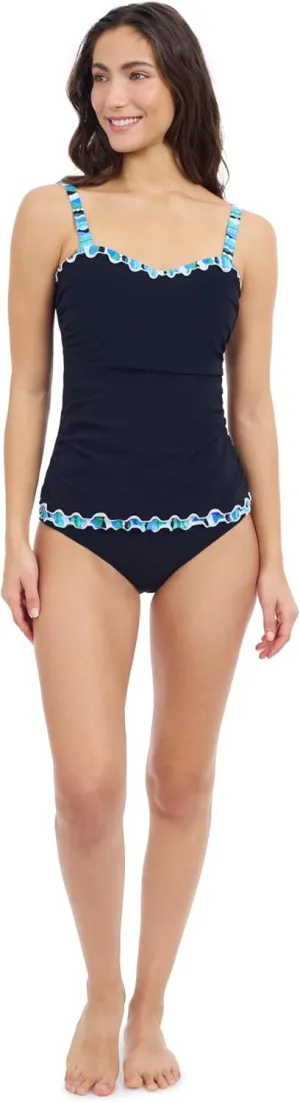 Profile by Gottex Women’s Solid Black Tricolor D Cup Tankini with Underwire, Foam, Built-in Bra, and Full Lining Bathing Suit