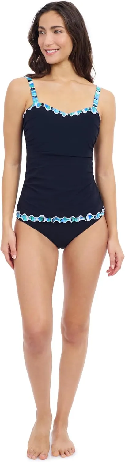Profile by Gottex Women’s Solid Black Tricolor D Cup Tankini with Underwire, Foam, Built-in Bra, and Full Lining Bathing Suit