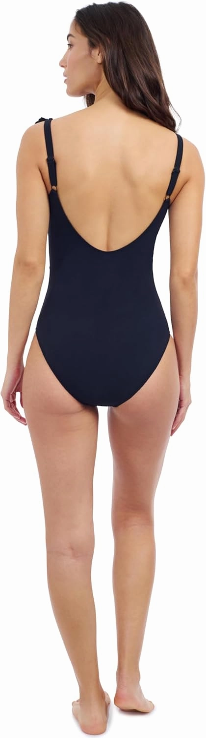 Profile by Gottex Lola Womens Brick Square Neck Laser Ruffle One-Piece Swimsuit with Soft Cups and Back Lining Swim Essential
