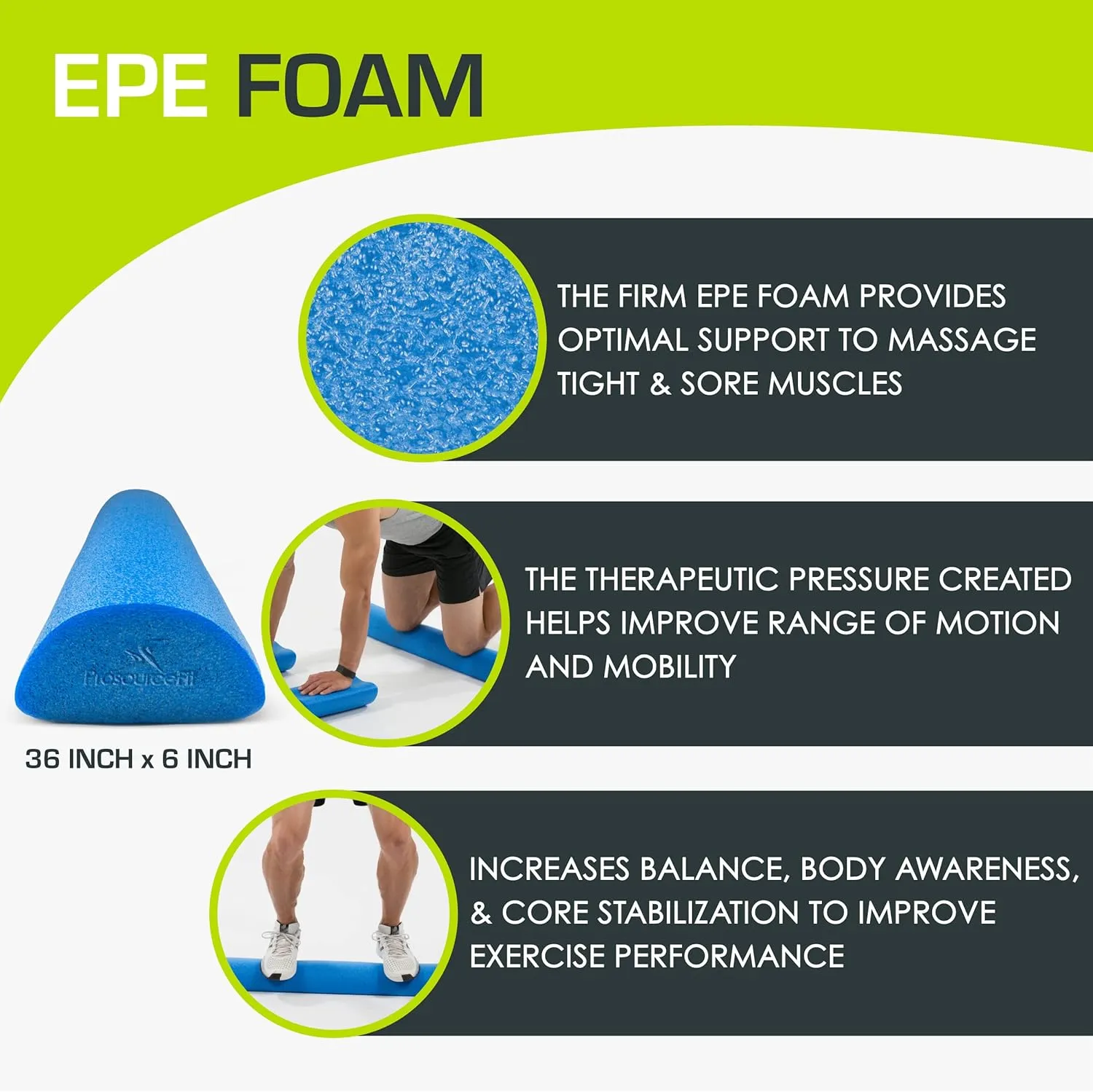 ProsourceFit Flex Foam Rollers for Muscle Massage, Physical Therapy, Core & Balance Exercises Stabilization