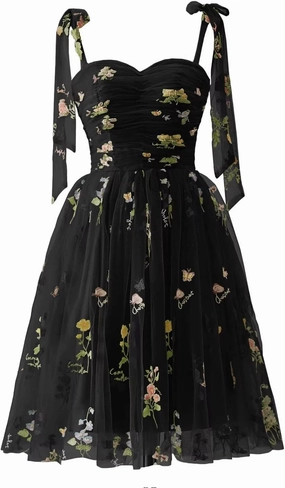 Puffy Sleeve Prom Dresses Flower Embroidery Tulle Backless A-line Lace Formal Evening Party Gown for Women