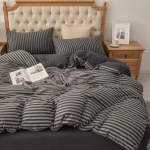 PURE ERA Jersey Knit Duvet Cover Set 100% T-Shirt Heather Cotton Super Soft Comfy Classic Striped Design, with Zipper Closure, Charcoal Dark Grey Stripe, King