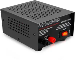 Pyramid Universal Compact Bench Power Supply - 6 Amp Linear Regulated Home Lab Benchtop AC-to-DC 12V Converter w/ 13.8 Volt DC 115V AC 100 Watt Power Input, Screw Type Terminals - Pyramid PS8KX