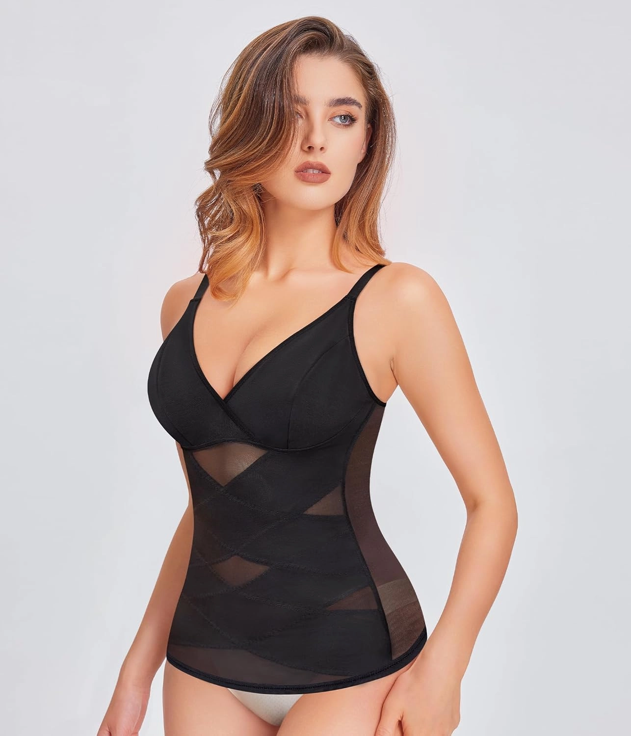 QACIVIQ Body Shaper for Women Tummy Control Shapewear Compression Tanks Cami Tops V-Neck Camisoles with Built in Bra