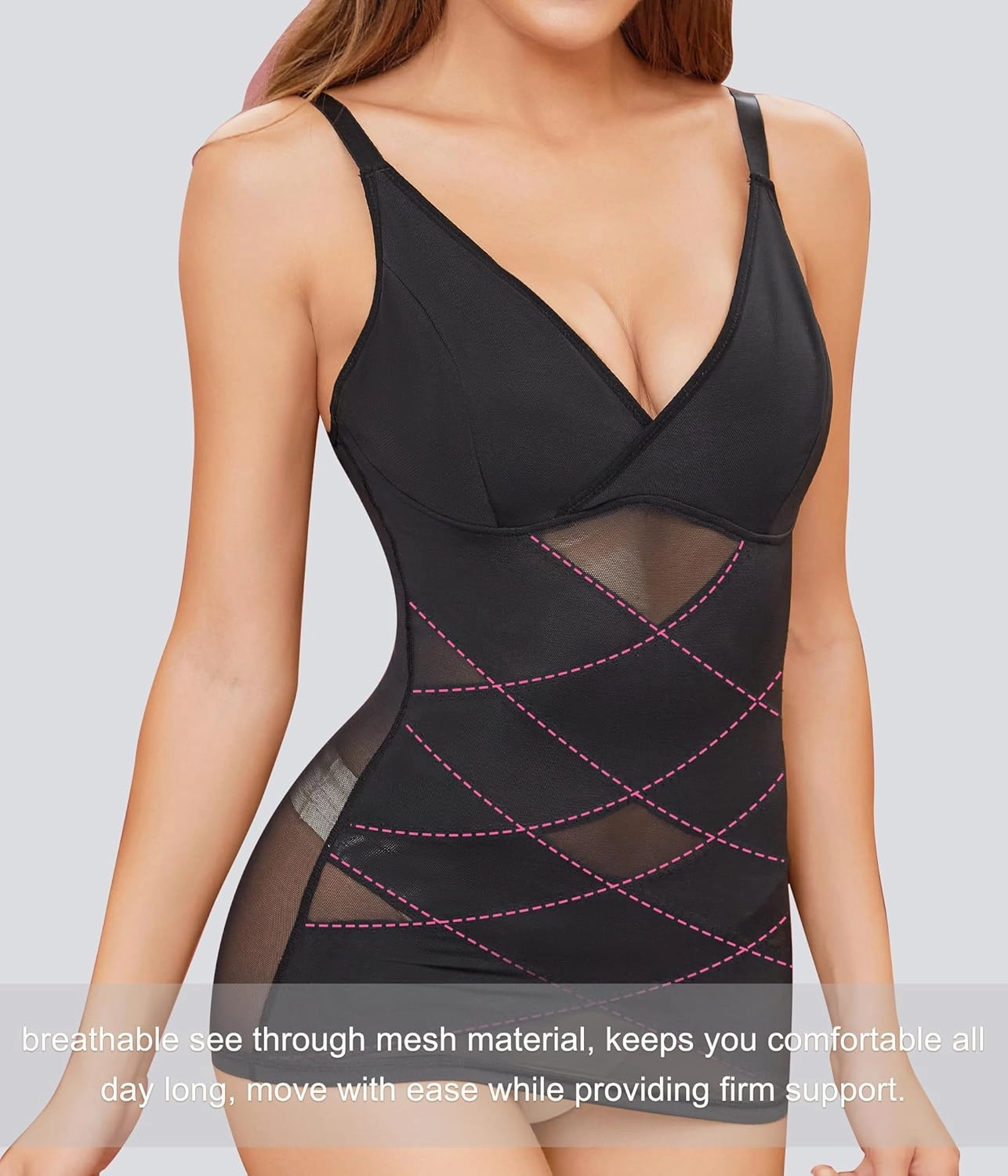 QACIVIQ Body Shaper for Women Tummy Control Shapewear Compression Tanks Cami Tops V-Neck Camisoles with Built in Bra