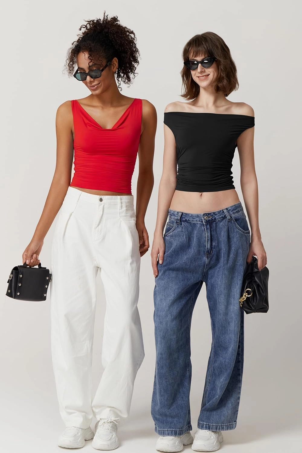 QINSEN Women's Cowl Neck Top Sleeveless Ruched Double Lined Crop Top Y2k T Shirts
