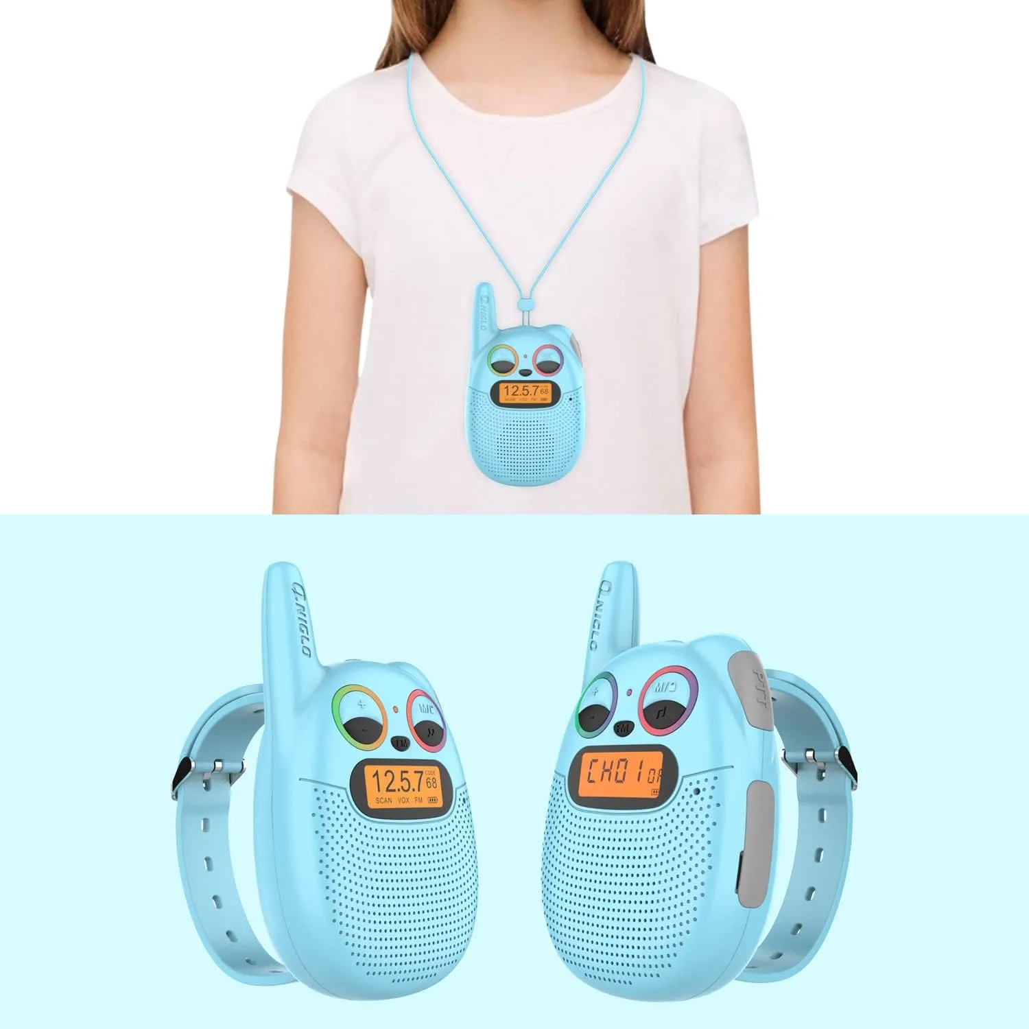 Qniglo Walkie Talkies for Kids Rechargeable 2 Pack,Christmas Birthday Gifts Toys for Age 3-12 Boys Girls, Long Range Kids Walkie-Talkie with FM Radio for Family Kids Adventure Camping Hiking Spy Games