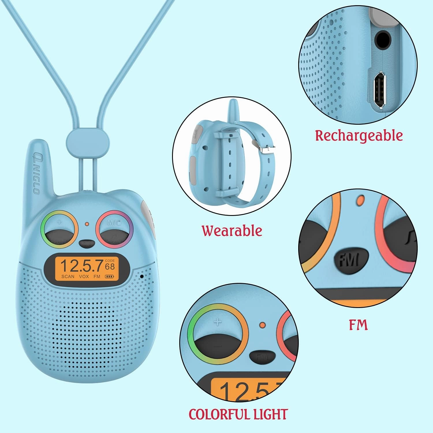 Qniglo Walkie Talkies for Kids 2 Pack, Christmas & Birthday Gifts for Age 3-12 Boys & Girls, Long Range Kids Walky Talky with FM Radios for Family Adventure Camping & Spy Games