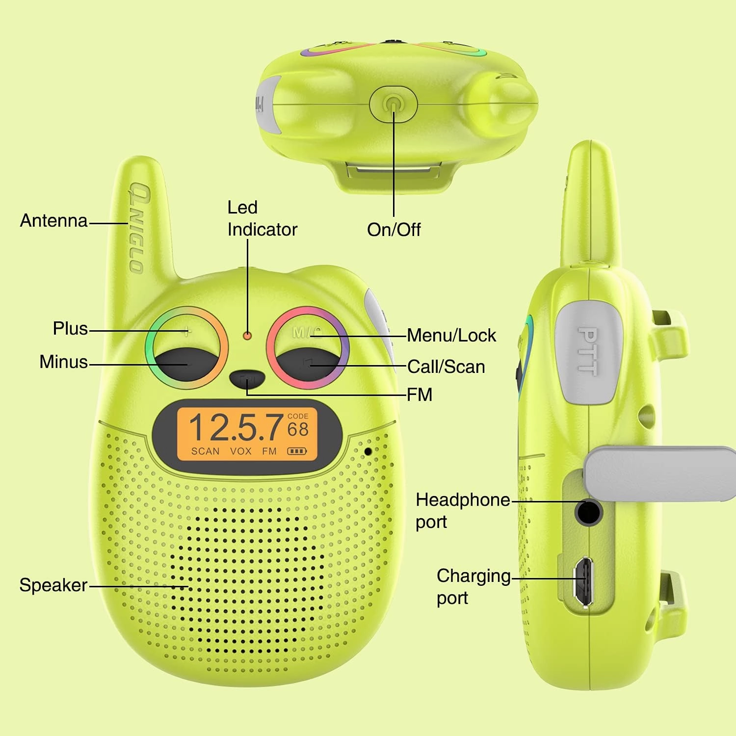 Qniglo Walkie Talkies for Kids 2 Pack, Christmas & Birthday Gifts for Age 3-12 Boys & Girls, Long Range Kids Walky Talky with FM Radios for Family Adventure Camping & Spy Games
