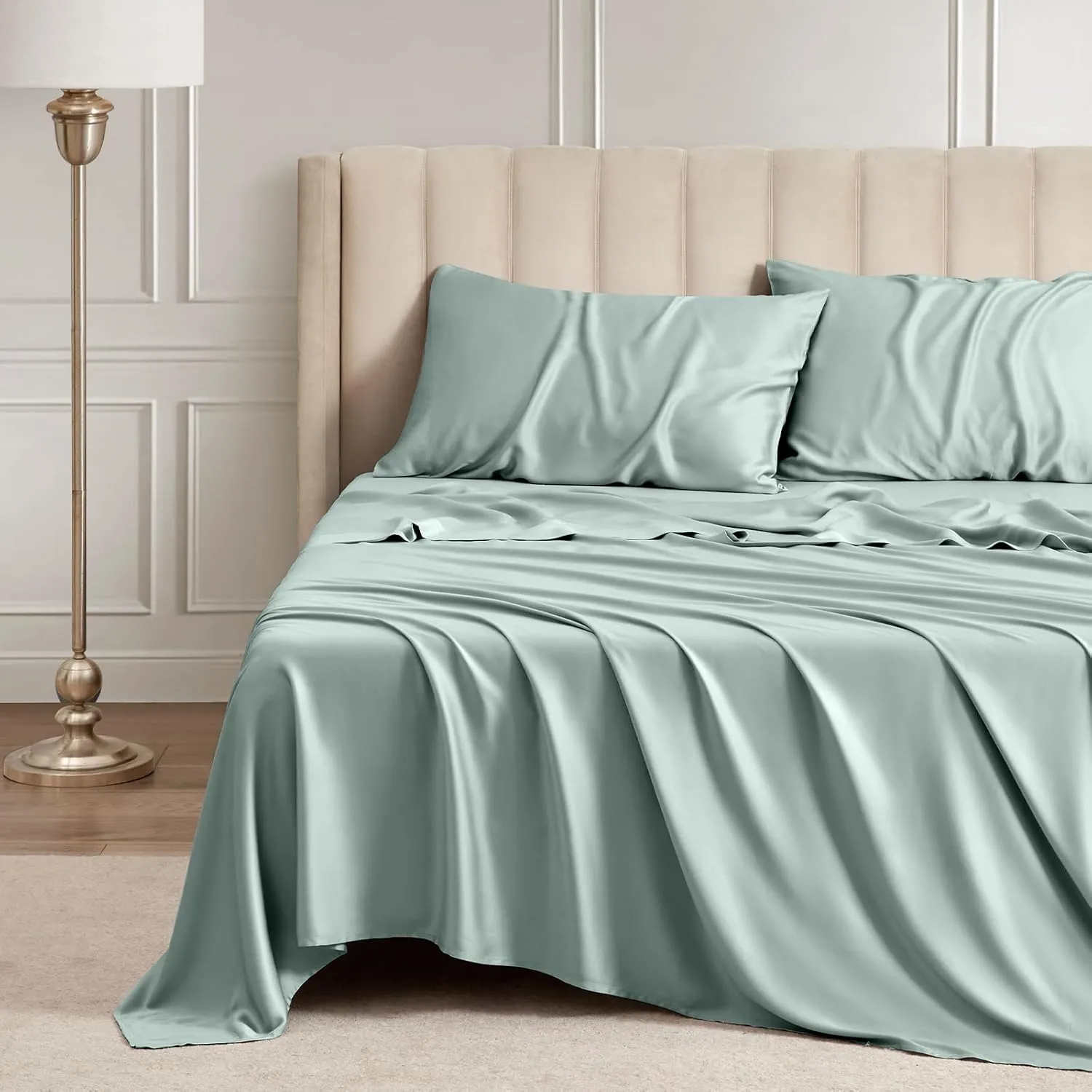 Queen Sheet Set, 100% Rayon Derived from Bamboo, 4-Piece, 16 Inch Deep Pockets, Cooling Sheets for Queen Size Bed Set, Breathable & Silky Soft, Hotel Bedding Sheets & Pillowcases, Sage Green