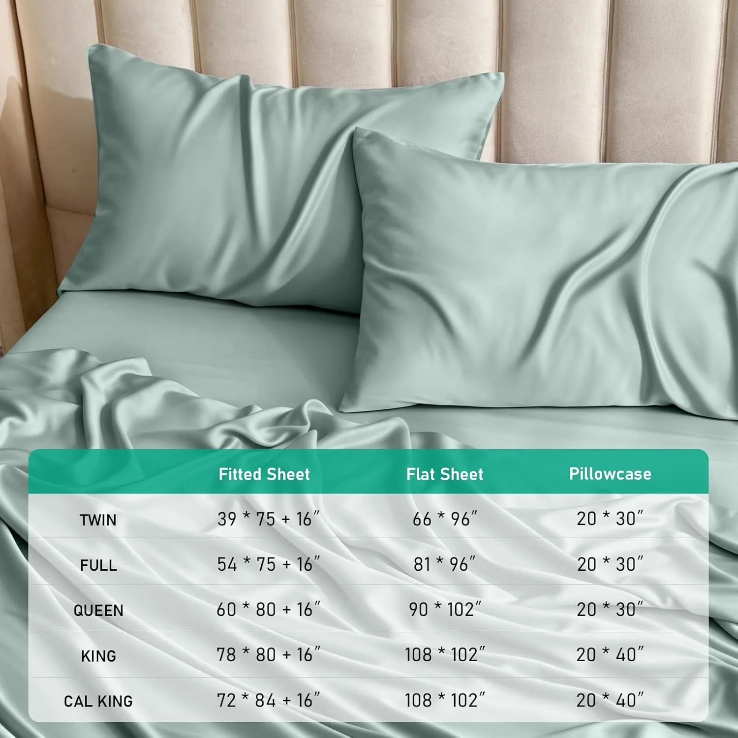 Queen Sheet Set, 100% Rayon Derived from Bamboo, 4-Piece, 16 Inch Deep Pockets, Cooling Sheets for Queen Size Bed Set, Breathable & Silky Soft, Hotel Bedding Sheets & Pillowcases, Sage Green