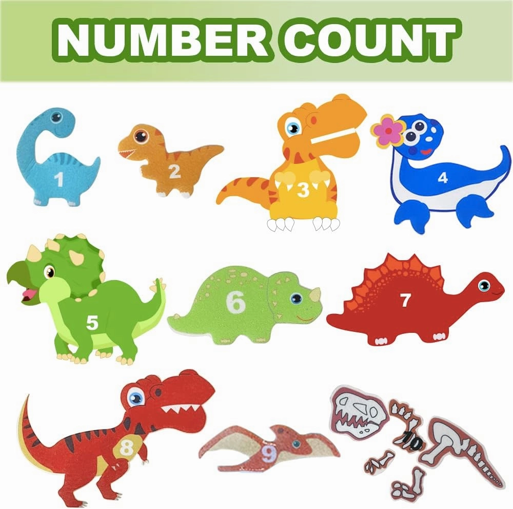 Quiet Books - 8 pages dinosaur theme childrens interactive books, Soft Baby book Touch and feel Cloth Book, Fabric books Activity for Toddlers, Learning to Sensory Book ,Busy Book((Dino World Book))