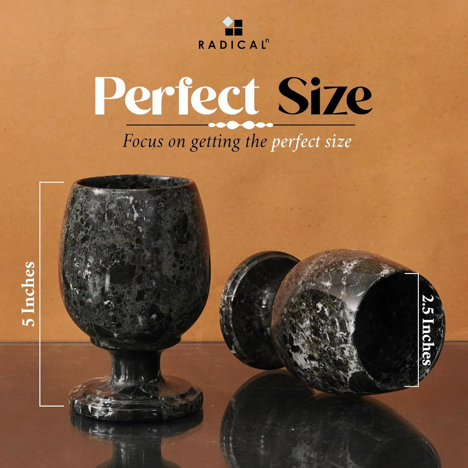 Radicaln Marble Wine Glasses Set of 2 Black 5" Inches Handmade Drinking Glasses for Red & White Wine, Luxury Stone Glasses for Parties, Bar & Home Décor