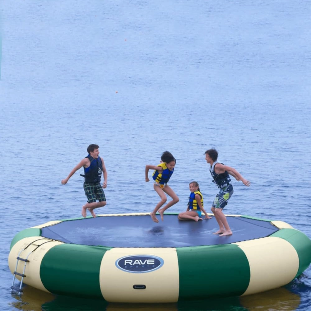 RAVE Sports Inflatable Bongo Water Bouncer, 10FT / 13FT / 15FT / 20FT, Recreational Water Trampoline with Ladder