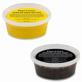 Raw African Shea Butter Yellow and Black Soap 8 oz Combo Set Unrefined Grade A 100% Pure Natural From Ghana For Skin Body and Hair Growth. Aids Eczema, Psoriasis And Stretch Marks.