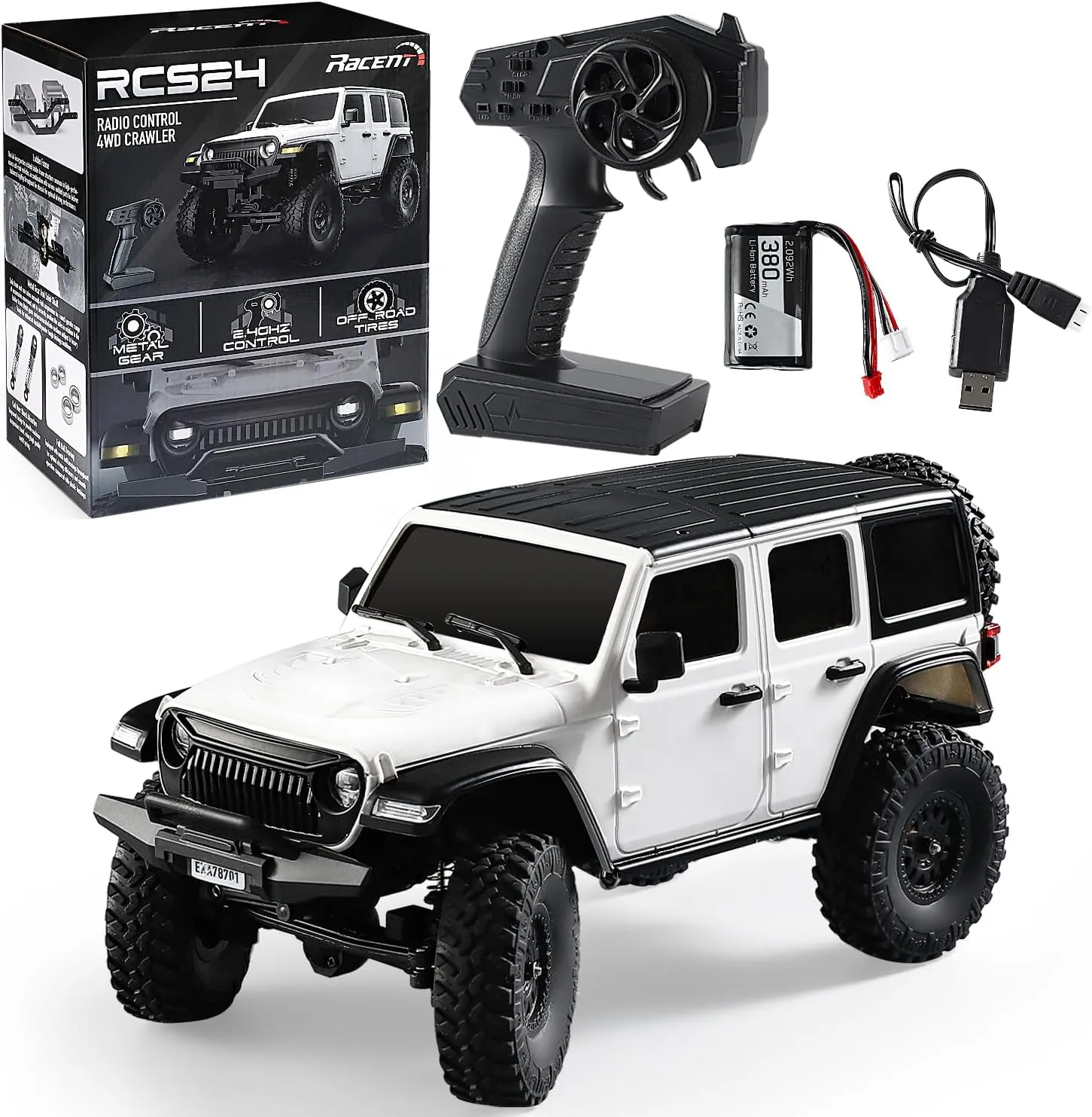 RC Crawler 1/24 RC Rock Crawler 4X4 Monster Truck Off Road Climbing Vehicles with Bright Headlight Waterproof 2.4GHz Remote Control Car RTR for Adults,Ideal Gift for Kids,White