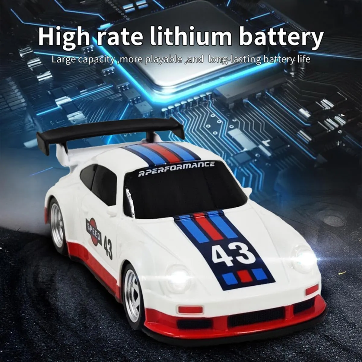 RC Drift Racing Car 1:43 Scale 2.4G Full Scale Linkage Light Set Mini Electric RC Car Model(RTR Version,White 2)