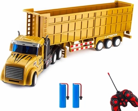 RC Semi Truck and Trailer with Lights, Remote Controlled City Truck, 17.33"" 1:32 Scale Remote Control Dump Truck with 2 Rechargeable Batteries for 3  Years Old Kids