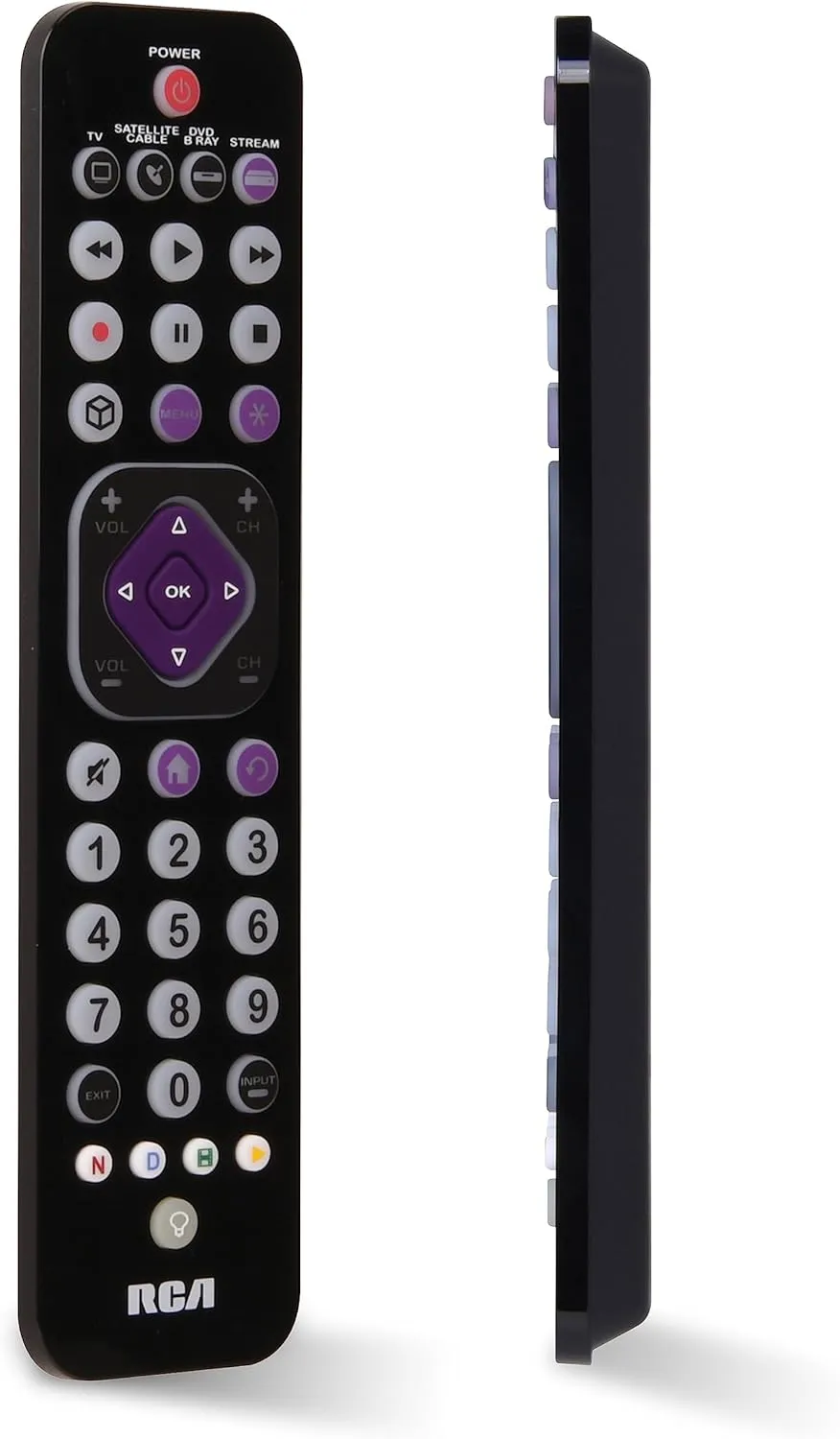 RCA Universal Rechargeable 4-Device Streaming Remote Control – for TV, Audio, Soundbar, Streaming Devices, Ultra-Slim, Rechargeable, Quick Access Keys