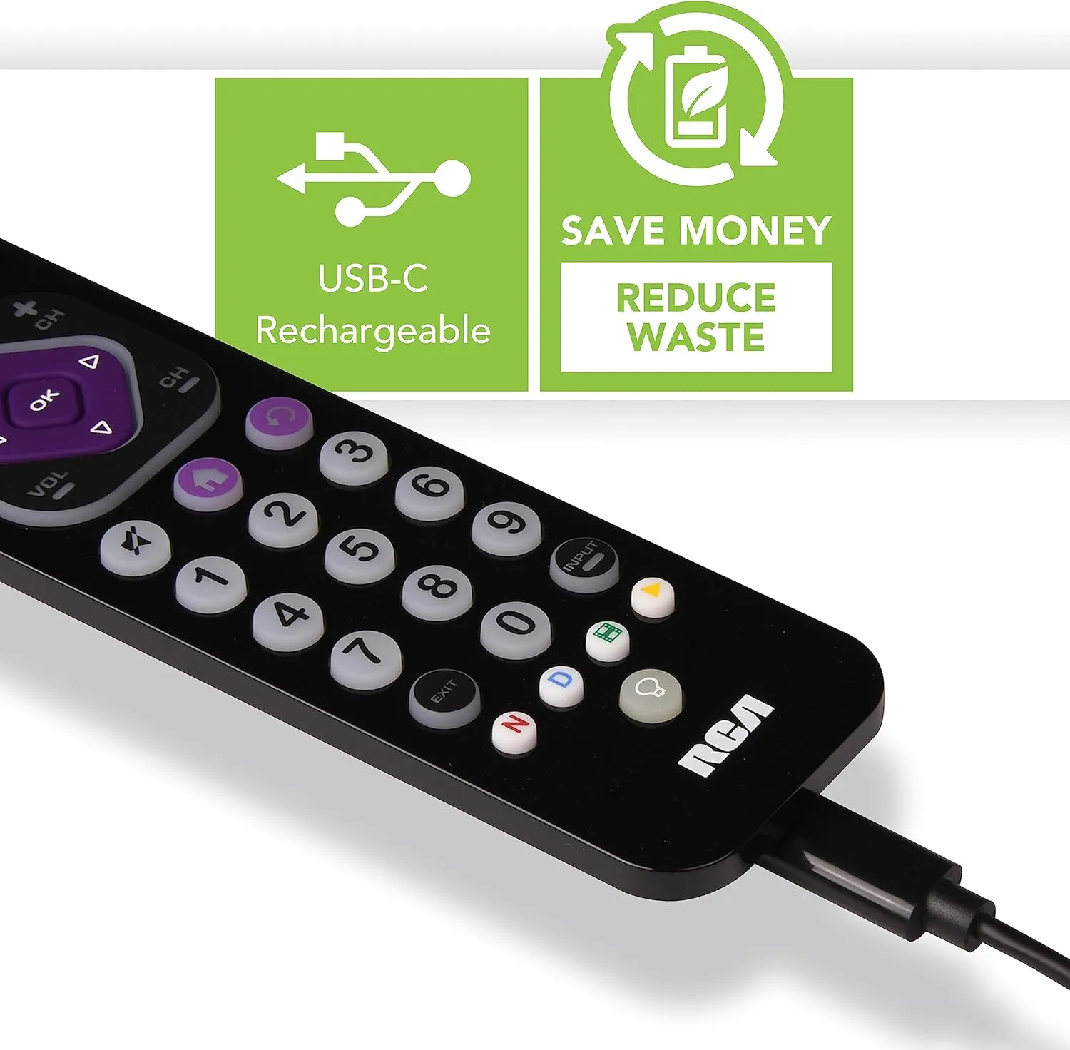 RCA Universal Rechargeable 4-Device Streaming Remote Control – for TV, Audio, Soundbar, Streaming Devices, Ultra-Slim, Rechargeable, Quick Access Keys