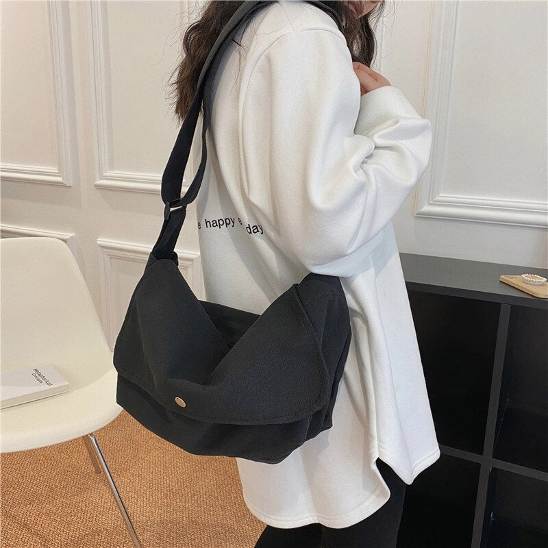 Realaiot Fashion Women Shoulder Messenger Bag Solid Simple Canvas Spring Shopping Bag Female Tote Crossbody Bag For Women Ladies Handbag