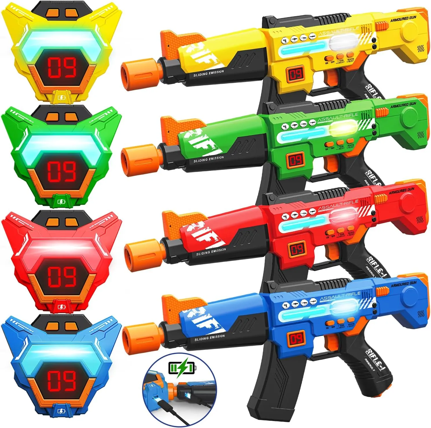 Rechargeable Laser Tag Guns Set of 4 with LED Digital Multi-Functional Vests Birthday Gifts Toys for Kids Boys Girls 8 9 10 11 12  Years Old Christmas