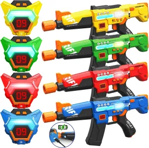 Rechargeable Laser Tag Guns Set of 4 with LED Digital Multi-Functional Vests Birthday Gifts Toys for Kids Boys Girls 8 9 10 11 12  Years Old Christmas