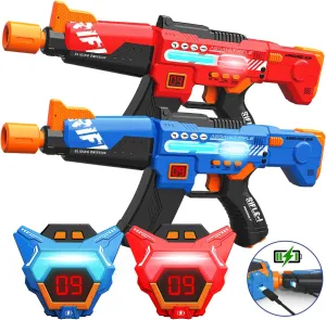 Rechargeable Laser Tag Guns Toys Set of 2 with Upgraded LED Digital Multi-Functional Vests Birthday Gifts for Kids Boys Girls 8 9 10 11 12  Years Old Teens Adults Christmas Indoor&Outdoor Activities