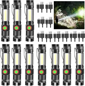 Rechargeable Tactical Flashlight, 10 Pack Magnetic LED Flashlight with COB Work Light, Super Bright 2000 Lumens 4 Modes Waterproof Zoomable Flashlight for Camping Emergency