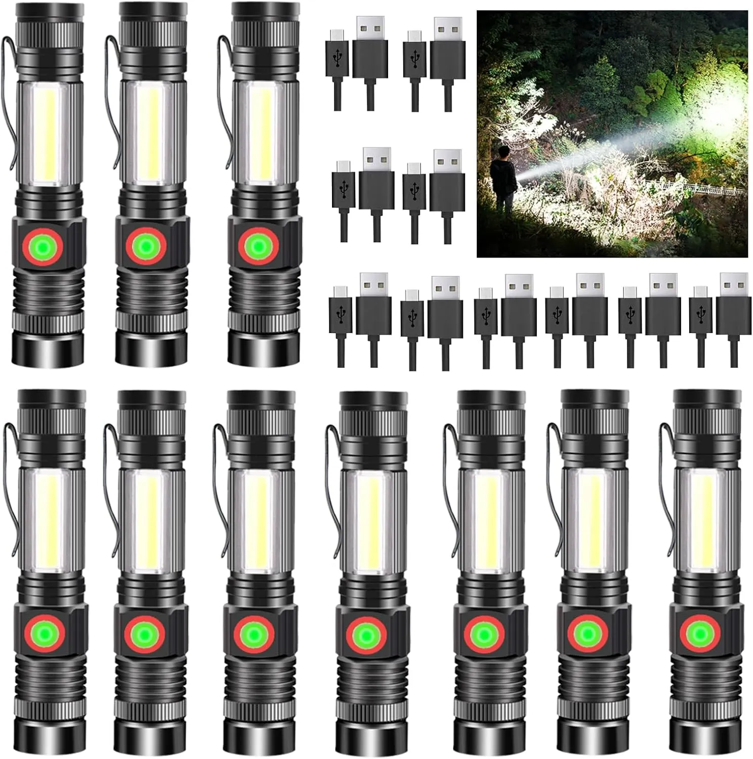Rechargeable Tactical Flashlight, 10 Pack Magnetic LED Flashlight with COB Work Light, Super Bright 2000 Lumens 4 Modes Waterproof Zoomable Flashlight for Camping Emergency
