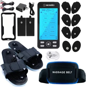 Rechargeable Tens 24 Muscle Stimulator Complete Set   Flex Snap on Belt for Lower Back   Slippers Pain Relief Therapy Muscle Recovery Neuropathy,Arthritis, Bursitis, Tendonitis, Sciatica