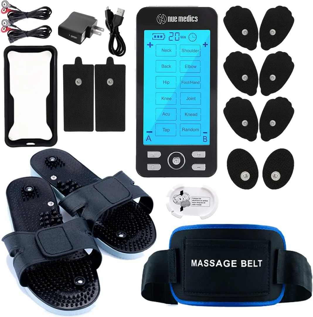 Rechargeable Tens 24 Muscle Stimulator Complete Set   Flex Snap on Belt for Lower Back   Slippers Pain Relief Therapy Muscle Recovery Neuropathy,Arthritis, Bursitis, Tendonitis, Sciatica
