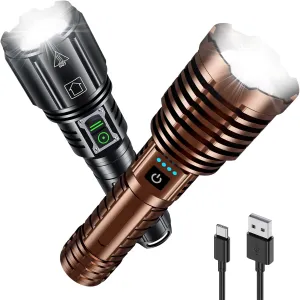 Rechargeble Flashlight 2 Pack, 6 Modes 3000 High Lumen Tactical LED Flash Light, Bright Waterproof Flashlights, Zoomable Handheld Flash Lights for Camping, Emergencies, Camping, Outdoor, Home