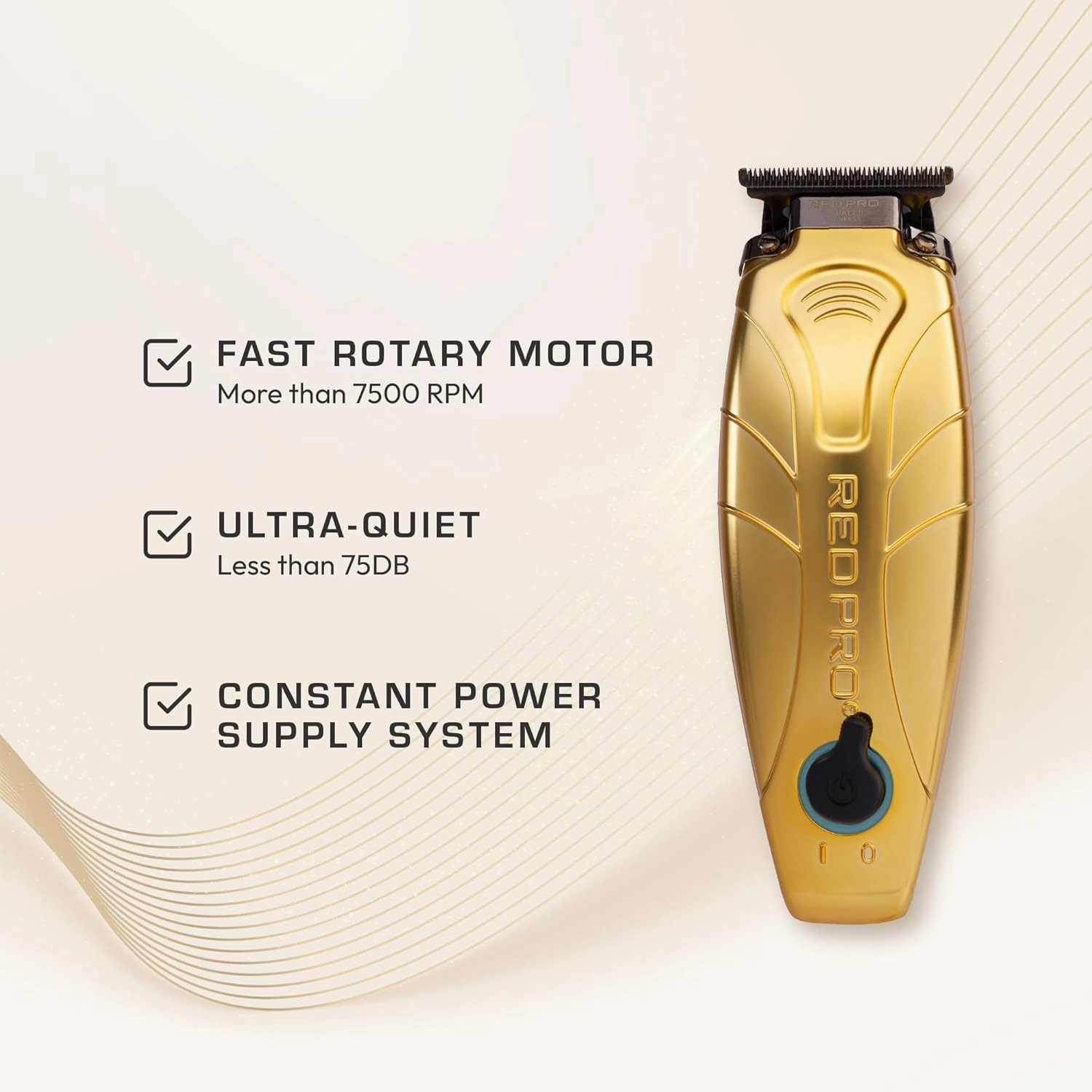 RED Pro Professional Cordless Hair Finishing Trimmer for Men, Electric Rechargeable Wireless Beard Detailer for Barbers and Stylists, Diamond Like Carbon Coated T-Blade with Zero Gapped (Matte Gold)