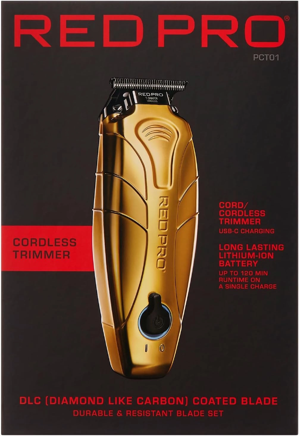 RED Pro Professional Cordless Hair Finishing Trimmer for Men, Electric Rechargeable Wireless Beard Detailer for Barbers and Stylists, Diamond Like Carbon Coated T-Blade with Zero Gapped (Matte Gold)