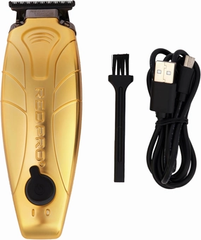 RED Pro Professional Cordless Hair Finishing Trimmer for Men, Electric Rechargeable Wireless Beard Detailer for Barbers and Stylists, Diamond Like Carbon Coated T-Blade with Zero Gapped (Matte Gold)