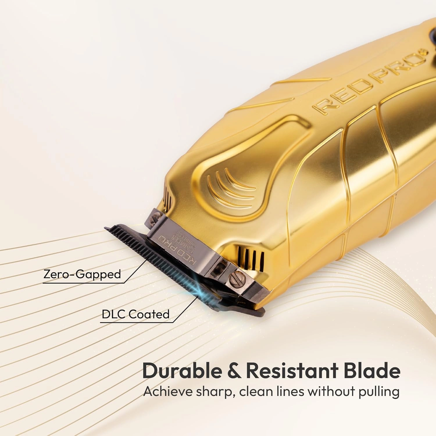 RED Pro Professional Cordless Hair Finishing Trimmer for Men, Electric Rechargeable Wireless Beard Detailer for Barbers and Stylists, Diamond Like Carbon Coated T-Blade with Zero Gapped (Matte Gold)