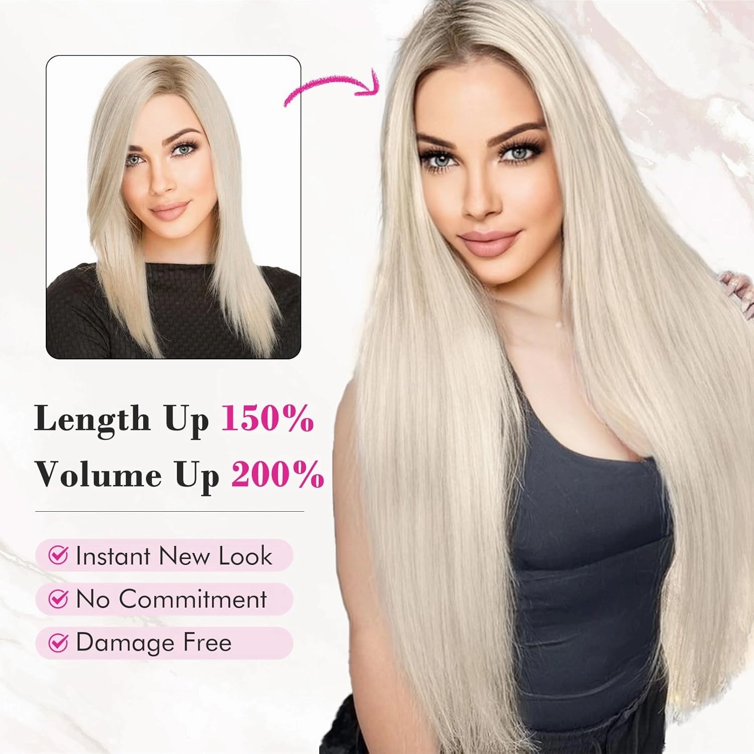 REECHO Hair Extensions, 11PCS Clip in Hair Extensions 24" Long Straight hair extensions HE005 Natural Soft Synthetic Hairpieces for Women – Ash Blonde with Highlights