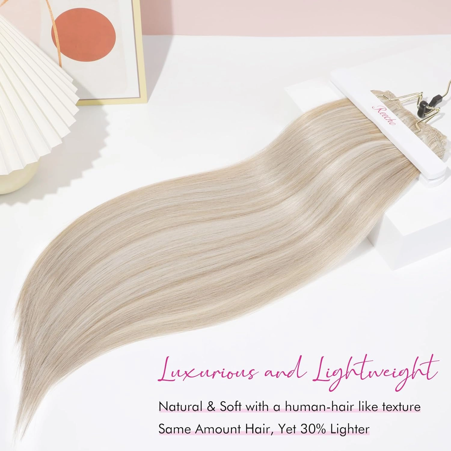 REECHO Hair Extensions, 11PCS Clip in Hair Extensions 24" Long Straight hair extensions HE005 Natural Soft Synthetic Hairpieces for Women – Ash Blonde with Highlights